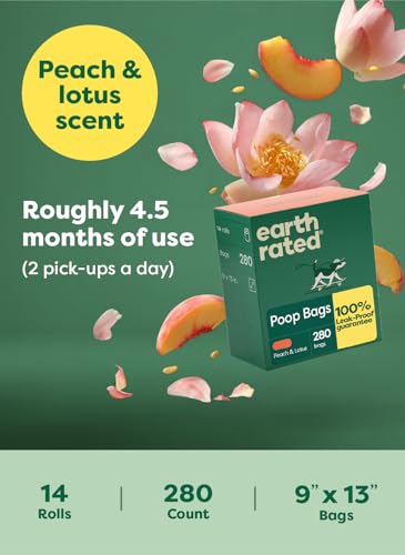 Earth Rated Poop Bags for Dogs, Guaranteed Leak Proof and Extra Thick Waste Bag Refill Rolls, Peach and Lotus, 280 Count - Image 3