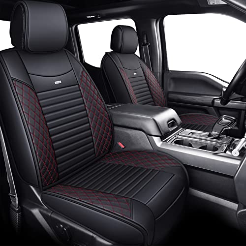 Aierxuan Ford F-150 2009-2025 Truck Seat Covers Custom Fit 2017-2025 F250 F350 F450, Waterproof Leather Cushion for Truck Pickup Supercrew Cab Lariat King Ranch Raptor (Full Set, Black-Red) - Image 1