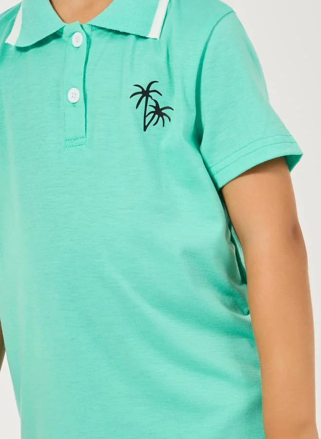ستايلي Coconut Tree Print Polo T-Shirt & Shorts Set