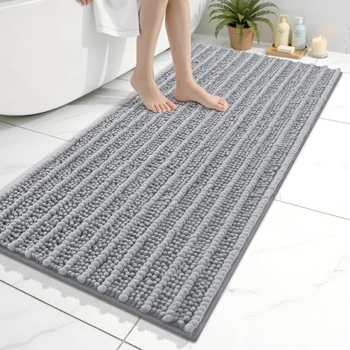 Arotive Luxury Bathroom Rugs 47x24, Extra Soft Thick Absorbent Shaggy Chenille Bath Rugs, Non-Slip Machine Wash Dry, Bath Mats for Bathroom Floor, Tub and Shower, Home Decor Accessories, Light Grey - Image 1