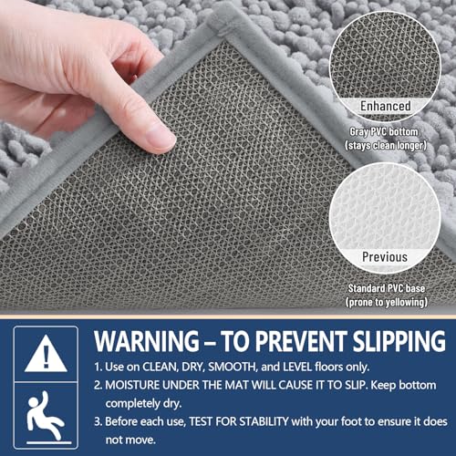 Arotive Luxury Bathroom Rugs 47x24, Extra Soft Thick Absorbent Shaggy Chenille Bath Rugs, Non-Slip Machine Wash Dry, Bath Mats for Bathroom Floor, Tub and Shower, Home Decor Accessories, Light Grey - Image 5