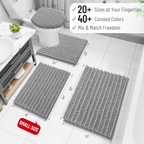 Arotive Luxury Bathroom Rugs 47x24, Extra Soft Thick Absorbent Shaggy Chenille Bath Rugs, Non-Slip Machine Wash Dry, Bath Mats for Bathroom Floor, Tub and Shower, Home Decor Accessories, Light Grey - Image 2