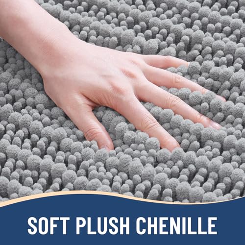 Arotive Luxury Bathroom Rugs 47x24, Extra Soft Thick Absorbent Shaggy Chenille Bath Rugs, Non-Slip Machine Wash Dry, Bath Mats for Bathroom Floor, Tub and Shower, Home Decor Accessories, Light Grey - Image 3