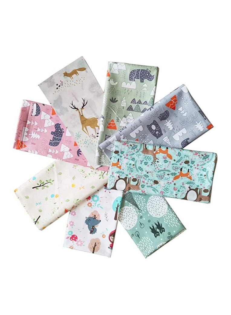 SYOSI Cartoon Print Fabric 8 Styles Quarter Fabric Bundles 100% Cotton Craft Fabric Pre-Cut Squares Sheets for Patchwork Sewing Quilting Fabric DIY Handmade Patchwork 50cm x 50cm Forest Pattern  - Image 1