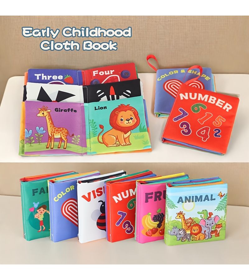 A Four Page Cloth Book For Infant Sensory Stimulation Animal Fruit Shape Numbers Thematic Cognition Tear Resistant Washable - Image 3
