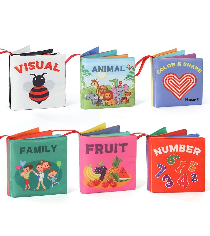 A Four Page Cloth Book For Infant Sensory Stimulation Animal Fruit Shape Numbers Thematic Cognition Tear Resistant Washable - Image 2