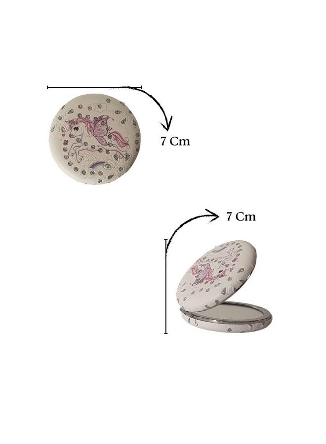 Portable Foldable Round Pink Unicon Designer Mirrors with 2x1 Magnifying Glass, Studded, for Self Grooming, Makeup, Carry in Purses, Handbags, Gift Item - Image 3