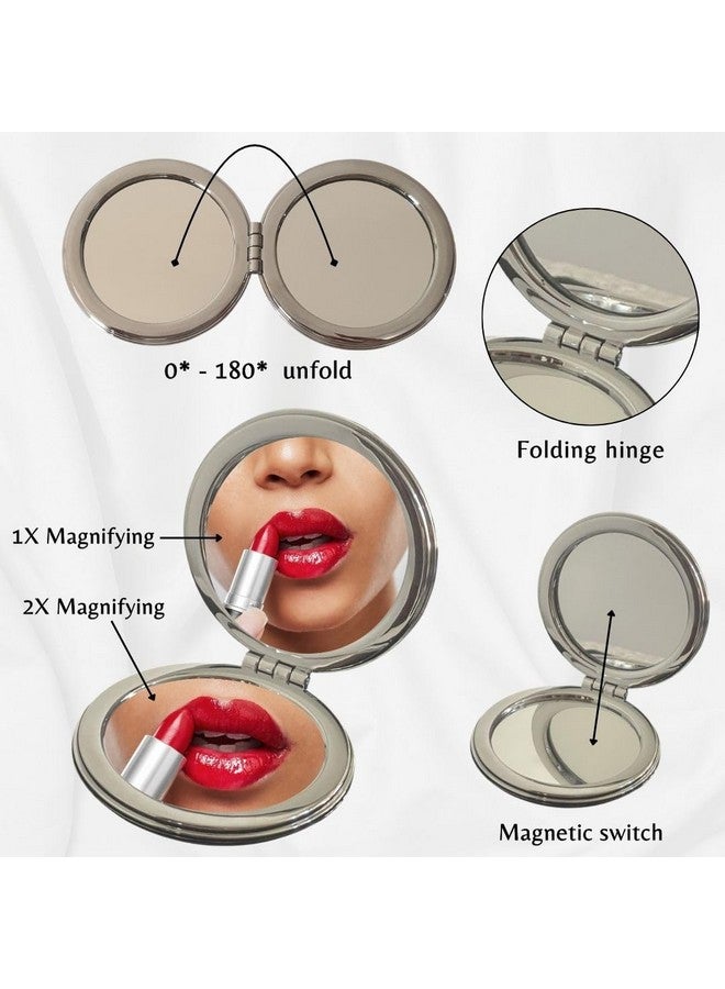 Portable Foldable Round Pink Unicon Designer Mirrors with 2x1 Magnifying Glass, Studded, for Self Grooming, Makeup, Carry in Purses, Handbags, Gift Item - Image 4
