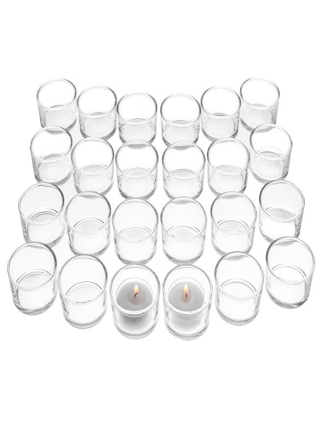 رويال إمبورتس حامل شموع صغير من الزجاج الشفاف من رويال إمبورتس، حاملات شموع صغيرة لتزيين طاولات حفلات الزفاف، والحفلات، والعشاء، والعطلات، والديكور المنزلي، قالب شموع - مجموعة من 24 قطعة - Image 1