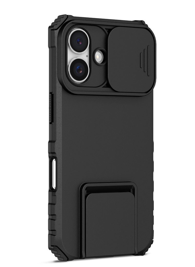 Case Cover For Apple iPhone 16 5G , Innovative Telescopic Bracket, Sliding Protection Camera Window, Slim Thin PC&TPU Shockproof Mobile Phone Case Black - Image 3
