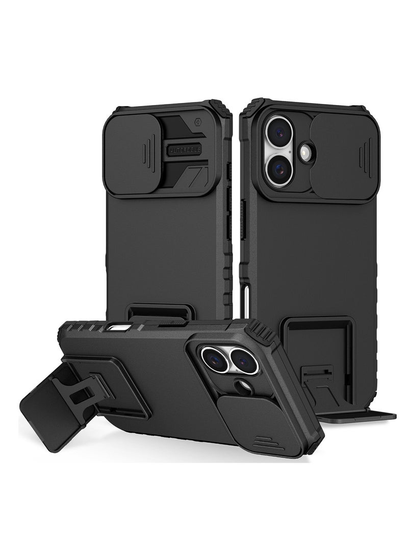 Case Cover For Apple iPhone 16 5G , Innovative Telescopic Bracket, Sliding Protection Camera Window, Slim Thin PC&TPU Shockproof Mobile Phone Case Black - Image 1