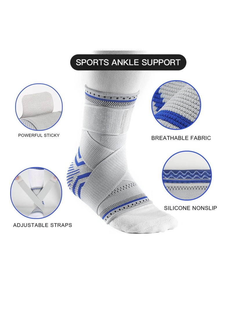 KASTWAVE Ankle Brace Compression Sleeve (2 PACK), Adjustable Ankle Support for Men Women, Breathable Ankle Sleeve w/Ankle Strap for Sprained Ankle, Swelling Relief Pain, Plantar Fasciitis (M-(1pair))  - Image 3