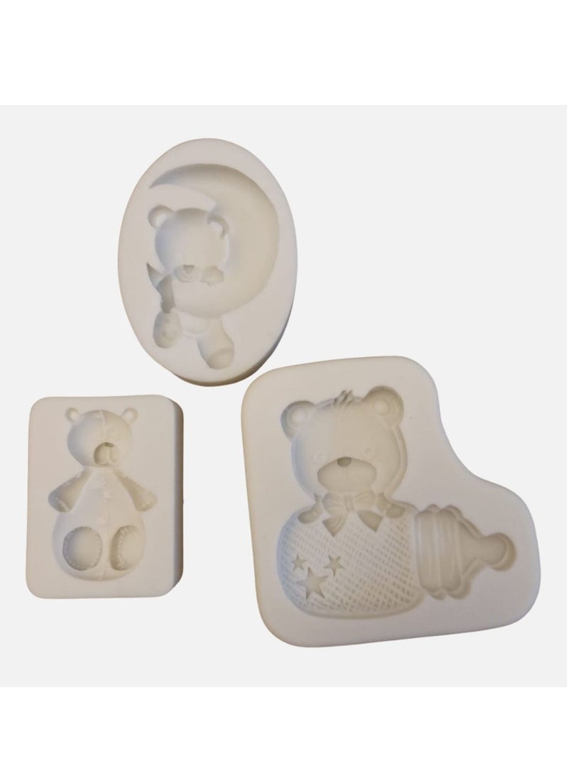 C.T.Z Baby Bear-Themed Silicone Molds for Cake Decorating and Crafts - 3-Piece Set Featuring Cute Teddy Bears and Baby Bottle Designs - Ideal for Chocolate, Fondant, and Soap Making  - Image 1