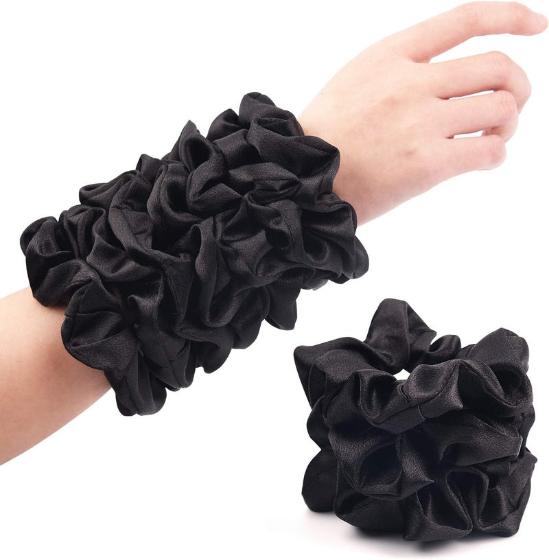 CEELGON Black Satin Silk Scrunchies for Hair - Big Scrunchies 10 Pack - Image 1