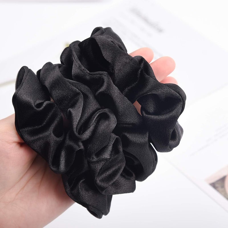 CEELGON Black Satin Silk Scrunchies for Hair - Big Scrunchies 10 Pack - Image 5
