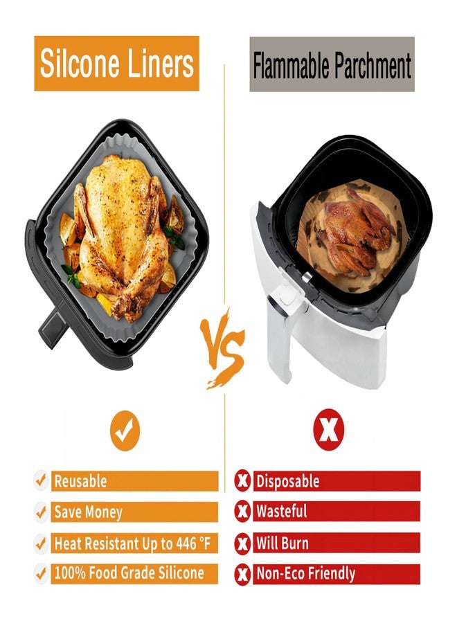 ليهولكير عبوتان من بطانات القلي الهوائي المصنوعة من السيليكون لأجهزة Instant Pot Vortex Plus سعة 4 كوارت، وChefman سعة 4 كوارت، وLYHOLKEER. بطانات سلة القلي الهوائي المربعة مقاس 7.8 بوصة قابلة لإعادة الاستخدام لأجهزة سعة 4-5 كوارت، آمنة للغسل في غسالة الأطباق، ملحقات بديلة لورق الزبدة - Image 3