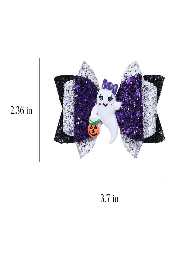 LSVOZ Halloween Ghost Hair Bow Clips Girls Cute Glitter Hair Clips 3 Layers Sparkly Hair Accessories for Halloween Party, Black & White & Purple - Image 5
