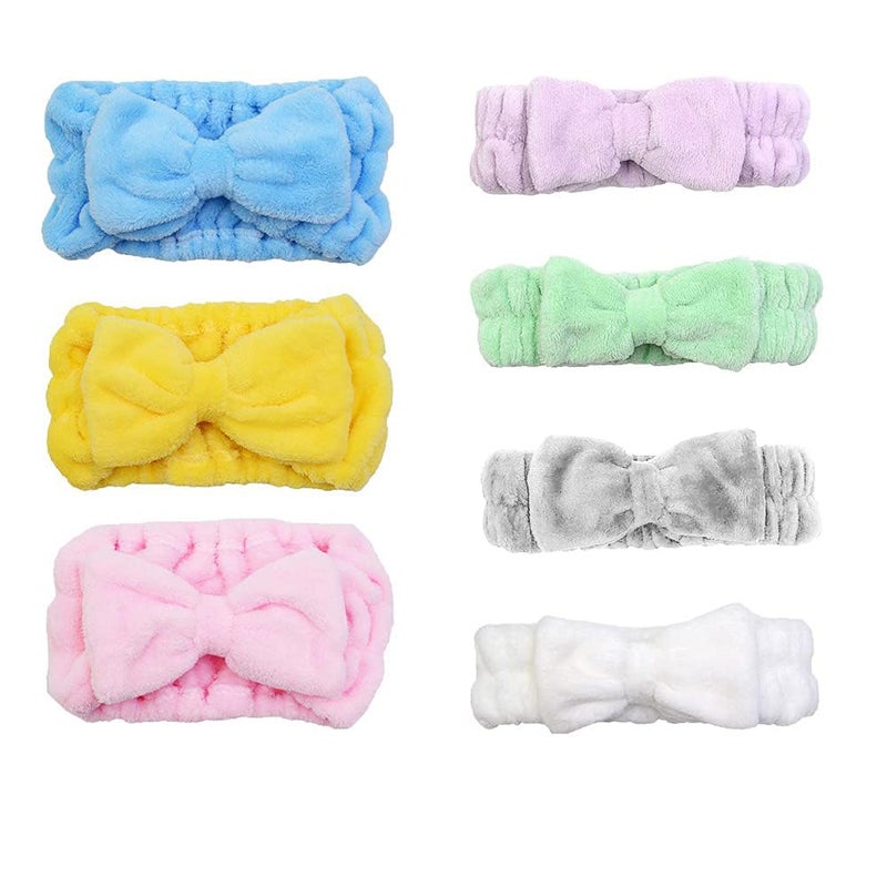 Chloven 7 Pcs Microfiber Bowtie Oversized Headbands Facial Makeup Headband Large Cosmetic Bowknot Hairlace Adjustable Elastic HairBand for Girls WomenWide  Narrow style