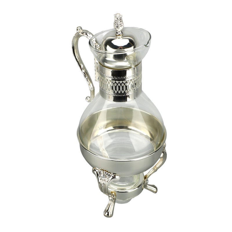Vintage Coffee Pot Set: Silver Zinc Alloy & Glass, Ergonomic Comfort Grip - Durable & Easy To Clean, Glass Coffee Pot for Home Office Desktop Decor & Coffee Brewing - Image 3