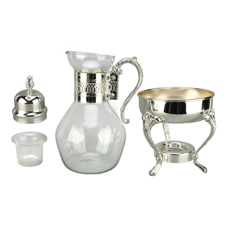 Vintage Coffee Pot Set: Silver Zinc Alloy & Glass, Ergonomic Comfort Grip - Durable & Easy To Clean, Glass Coffee Pot for Home Office Desktop Decor & Coffee Brewing - Image 1