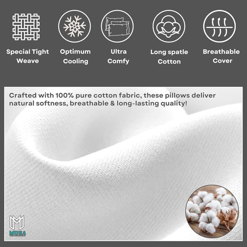 MUSA MUSA® Cotton Pillow Cover Shams - Washable Pillowcases for Sofa Cushions, Bedrooms & Dorm Decor | Hotel Quality Pillow Covers with Envelope Closure & 5cm Side Frame (2, White, 50 x 80cm) - Image 5