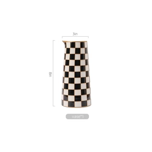 Porlien Checker Porcelain Flower Vase Home Decor Set of 2 with 5.5' High and 8' High Flower Bottle - Image 2