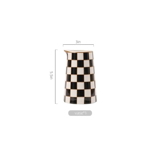 Porlien Checker Porcelain Flower Vase Home Decor Set of 2 with 5.5' High and 8' High Flower Bottle - Image 3