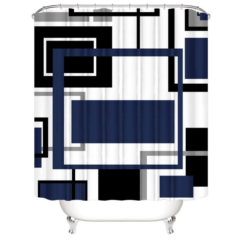 Yddsky 4 Pcs Blue Geometric Shower Curtain Sets with Rugs Blue Bathroom Sets with Shower Curtain and Rugs Modern Bathroom Curtains Shower Set with Toilet Lid Cover for Bathroom Decor Accessories - Image 3