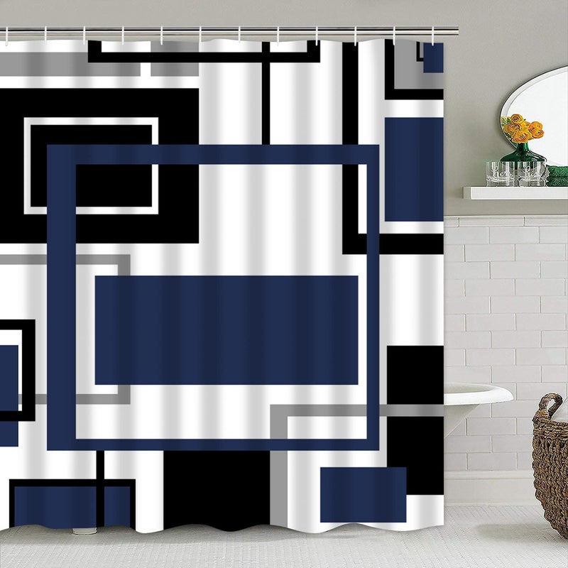 Yddsky 4 Pcs Blue Geometric Shower Curtain Sets with Rugs Blue Bathroom Sets with Shower Curtain and Rugs Modern Bathroom Curtains Shower Set with Toilet Lid Cover for Bathroom Decor Accessories - Image 2