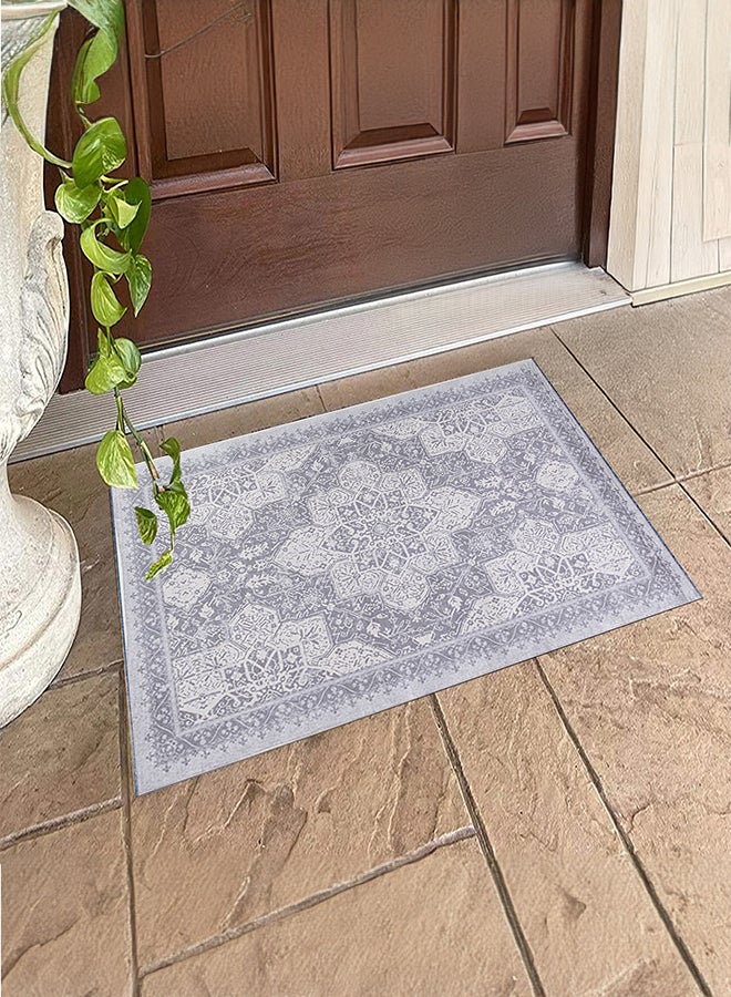 In-House Soft Velvet Turkish Rectangular Door & Bath Mat - Grey - 60x40 cm  - Image 1