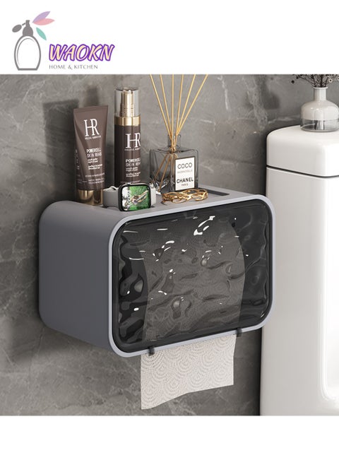 Perforation-Free Wall Mounted Tissue Box With Shelf For Bathroom, Family Living Room, Bedroom, Kitchen