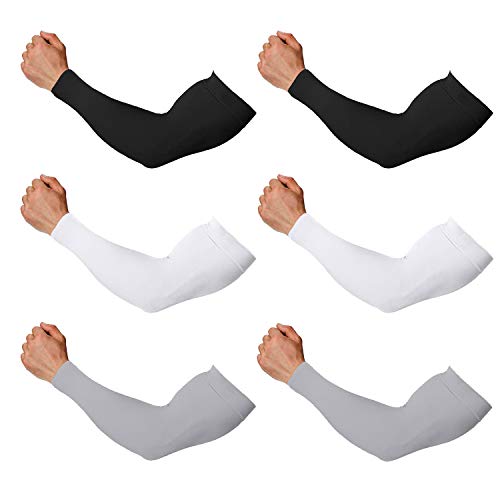 Feeke Arm Sleeves for Men and Women, Sleeve to Cover Arms for Men and Women, UV Protection Cooling 6-Pairs Anti-Slip Compression Sun Sleeves for Outdoor Sports Black+White+Grey - Image 1