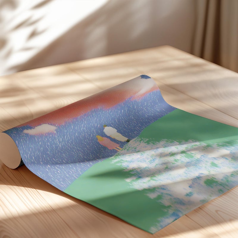 TNESSENTIAL Abstract Couple Under Pink Cloud Wall Art Poster or Canvas Print, Whimsical Rainy Day Landscape, Romantic Stormy Sky Country Print Decor - Image 2