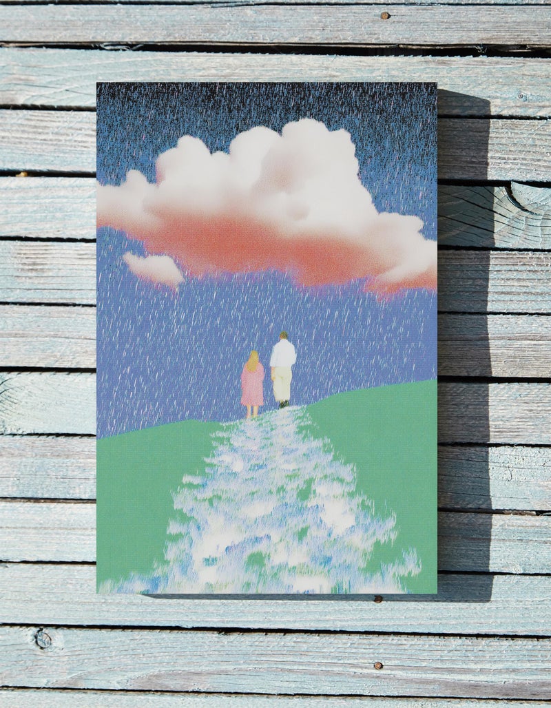 TNESSENTIAL Abstract Couple Under Pink Cloud Wall Art Poster or Canvas Print, Whimsical Rainy Day Landscape, Romantic Stormy Sky Country Print Decor - Image 5
