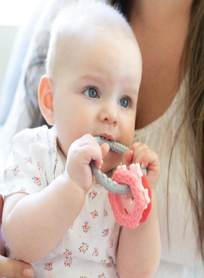 Bumkins Teething Freezer Toys for Babies, Baby Toy Keys Rings, Teething Baby Relief, Babies 3 Months Up, Teether Bracelet with Charms, Freezable Platinum Silicone - Image 3