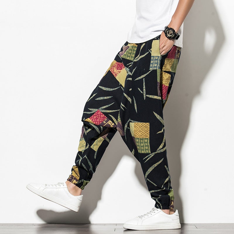 Cotton Linen Mens Casual Pants Loose Plus Size Sunflower  - Image 5