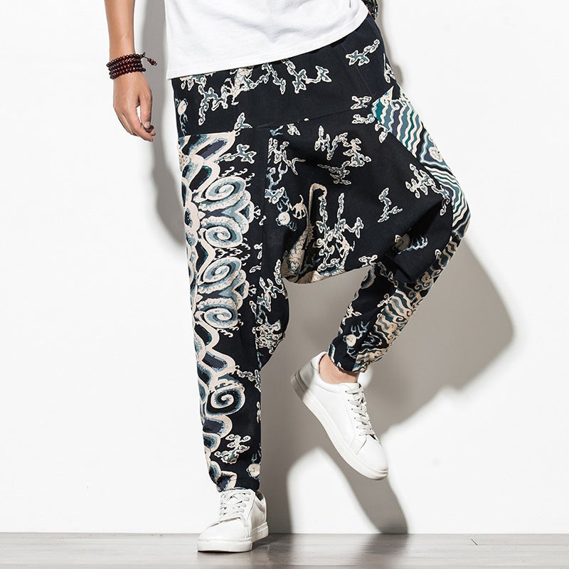 Cotton Linen Mens Casual Pants Loose Plus Size Sunflower  - Image 4
