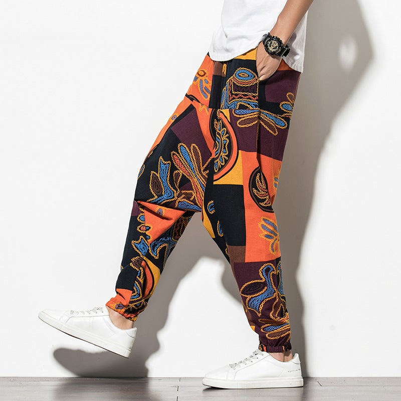 Cotton Linen Mens Casual Pants Loose Plus Size Sunflower  - Image 2