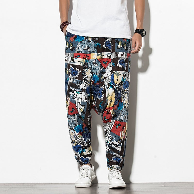Cotton Linen Mens Casual Pants Loose Plus Size Sunflower  - Image 3