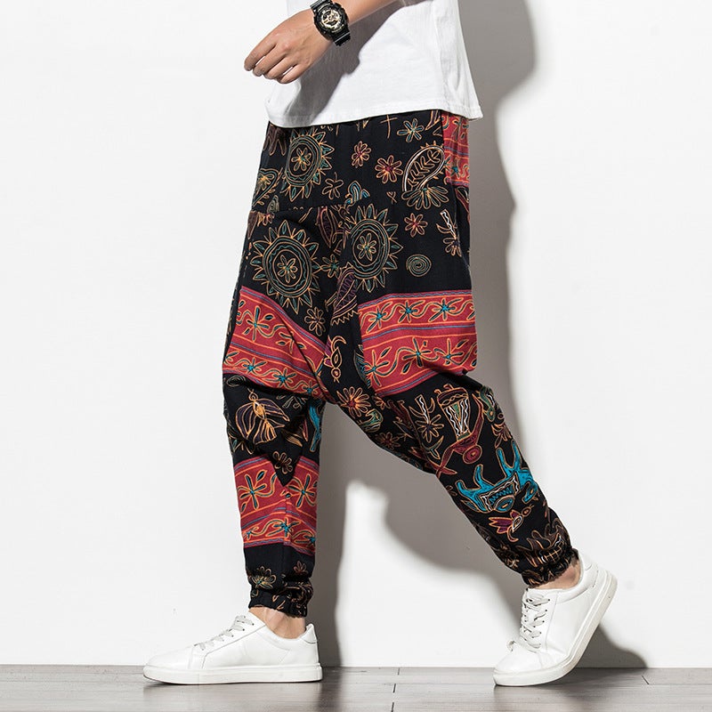 Cotton Linen Mens Casual Pants Loose Plus Size Sunflower  - Image 1