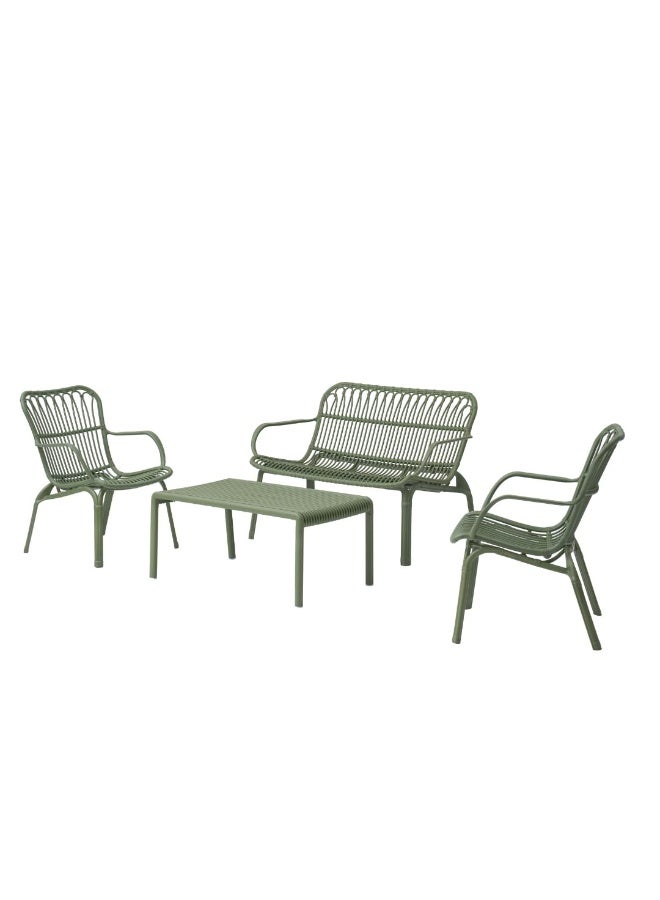 ماركولو طقم جلوس خارجي لـ4 أشخاص – مقاعد مصنوعة من بلاستيك مدعّم بالألياف الزجاجية، إطار متين وعصري، يشمل كرسيين وأريكة مزدوجة وطاولة قهوة – طقم فناء مقاوم للعوامل الجوية والأشعة فوق البنفسجية (أخضر زيتوني) - Image 4