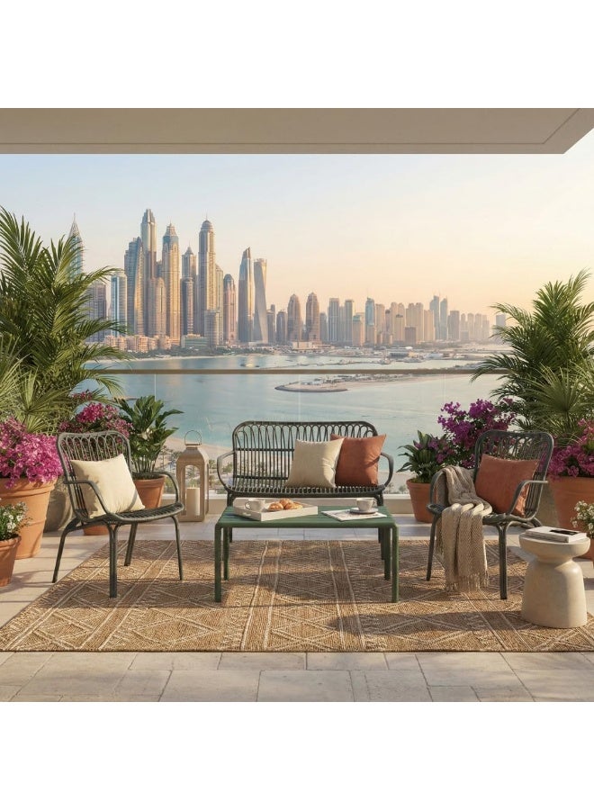 ماركولو طقم جلوس خارجي لـ4 أشخاص – مقاعد مصنوعة من بلاستيك مدعّم بالألياف الزجاجية، إطار متين وعصري، يشمل كرسيين وأريكة مزدوجة وطاولة قهوة – طقم فناء مقاوم للعوامل الجوية والأشعة فوق البنفسجية (أخضر زيتوني) - Image 5