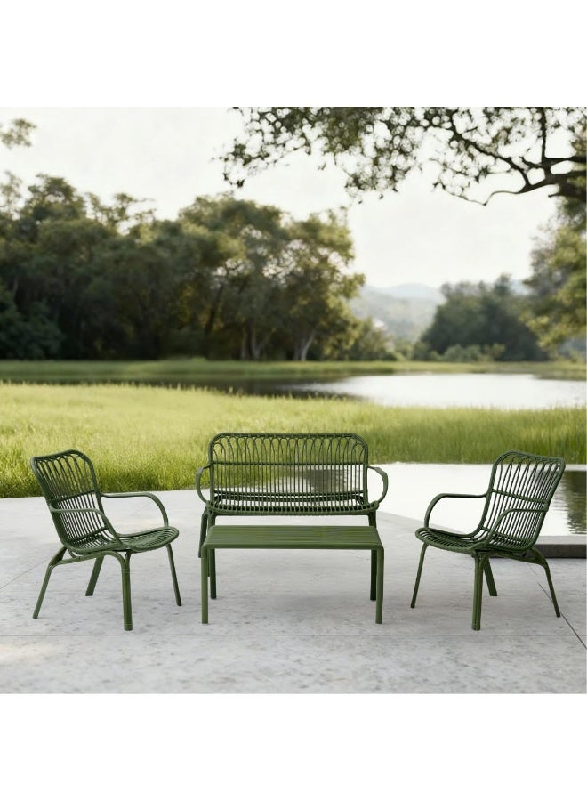 ماركولو طقم جلوس خارجي لـ4 أشخاص – مقاعد مصنوعة من بلاستيك مدعّم بالألياف الزجاجية، إطار متين وعصري، يشمل كرسيين وأريكة مزدوجة وطاولة قهوة – طقم فناء مقاوم للعوامل الجوية والأشعة فوق البنفسجية (أخضر زيتوني) - Image 2