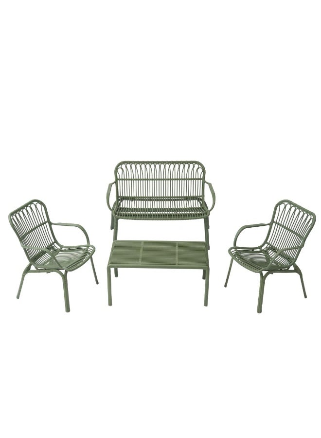 ماركولو طقم جلوس خارجي لـ4 أشخاص – مقاعد مصنوعة من بلاستيك مدعّم بالألياف الزجاجية، إطار متين وعصري، يشمل كرسيين وأريكة مزدوجة وطاولة قهوة – طقم فناء مقاوم للعوامل الجوية والأشعة فوق البنفسجية (أخضر زيتوني) - Image 3