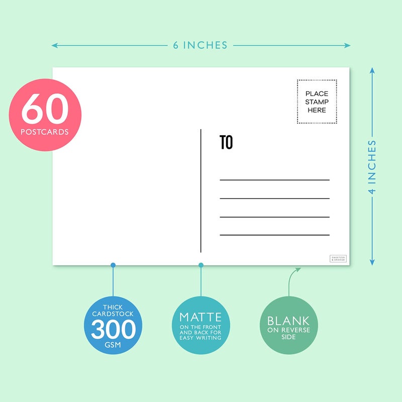 Sweetzer & Orange Blank Postcards for Mailing. 60 White 4x6 Empty Message sheets, Blank Mailable Slips Set. Make Your Own Printable Greeting Cards. 300gsm Note cards Paper Cardstock, Bulk Papers Pack - Image 2