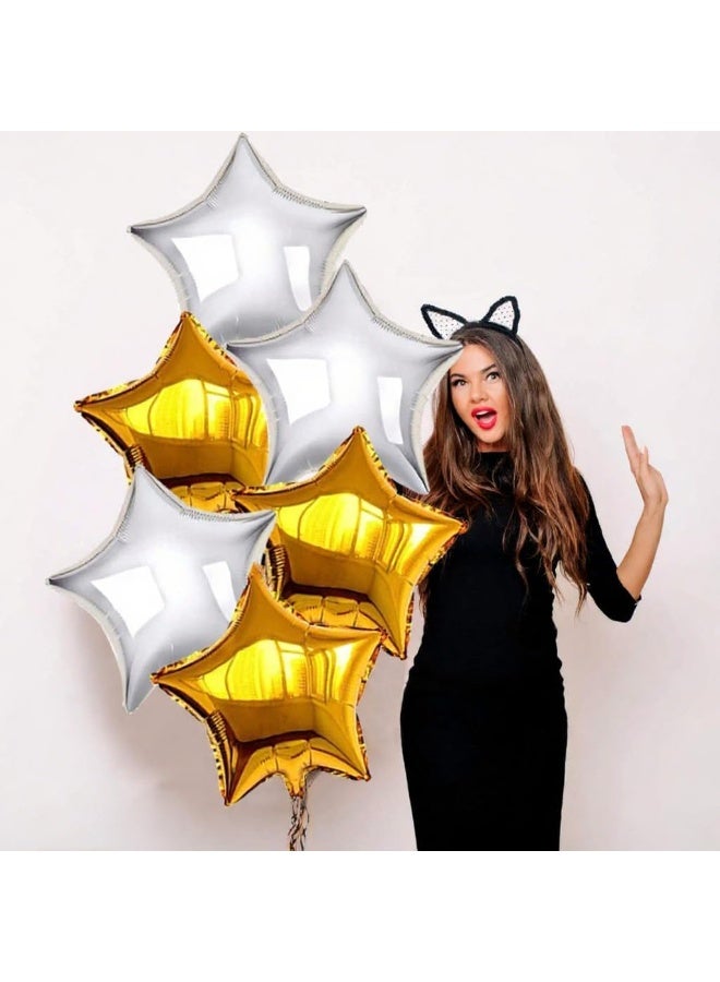 Gold and Silver Star Foil Balloon Set – 6 Pack, 18 Inch Shining Gold and Silver Party Balloons for Birthday Decoration, Star-Shaped Helium Balloons for Wedding Decor, Holiday Party, Bridal Shower. - Image 2