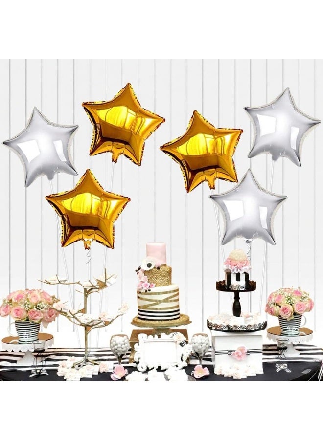 Gold and Silver Star Foil Balloon Set – 6 Pack, 18 Inch Shining Gold and Silver Party Balloons for Birthday Decoration, Star-Shaped Helium Balloons for Wedding Decor, Holiday Party, Bridal Shower. - Image 4
