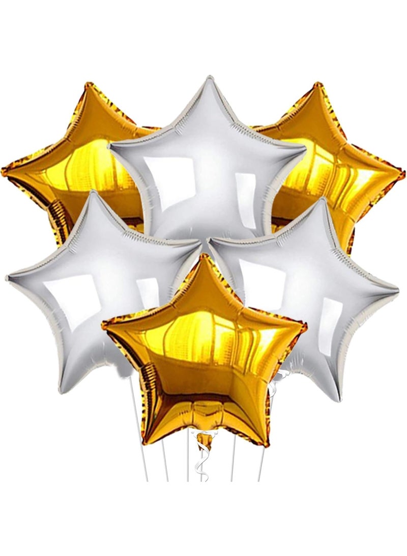 Gold and Silver Star Foil Balloon Set – 6 Pack, 18 Inch Shining Gold and Silver Party Balloons for Birthday Decoration, Star-Shaped Helium Balloons for Wedding Decor, Holiday Party, Bridal Shower. - Image 1