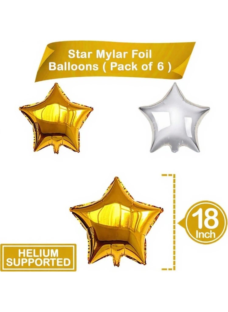 Gold and Silver Star Foil Balloon Set – 6 Pack, 18 Inch Shining Gold and Silver Party Balloons for Birthday Decoration, Star-Shaped Helium Balloons for Wedding Decor, Holiday Party, Bridal Shower. - Image 5