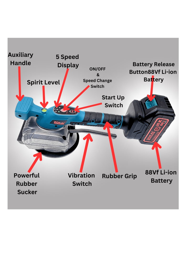 BONAI BONAI BN-CD0013 Cordless Tile Laying Machine, 88VF Tile Vibrator with 80KG Suction Power, 5-Speed FM Gear Display, 2000–11000 r/min, 4.0Ah Battery for Wall, Floor Tile & Brick Installation  - Image 4